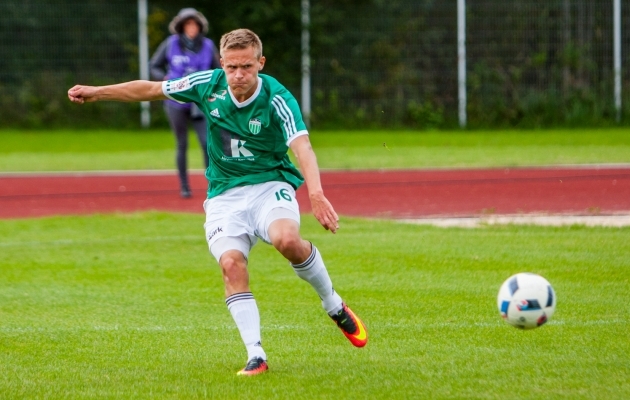 Viimasel poolaastal FC Levadiat esindanud Kevin Kauber lõi oma koduklubi Jelgava eest värava Läti meisterklubile. Foto: Gertrud Alatare