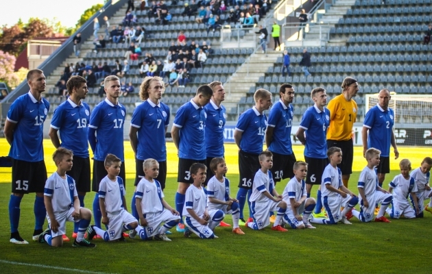 Eesti koondis 2015. aastal Turu staadionil. Toona võideti Soomet 2:0. Foto: Jana Pipar