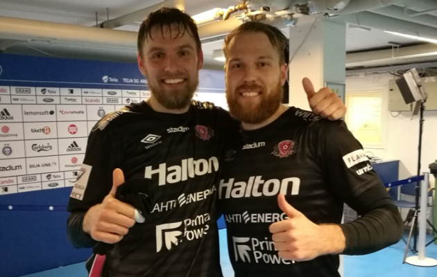 Artjom Dmitrijev (vasakul) ja Henri Anier said pärast tänast mängu rõõmustada. Foto: Lahti Twitter