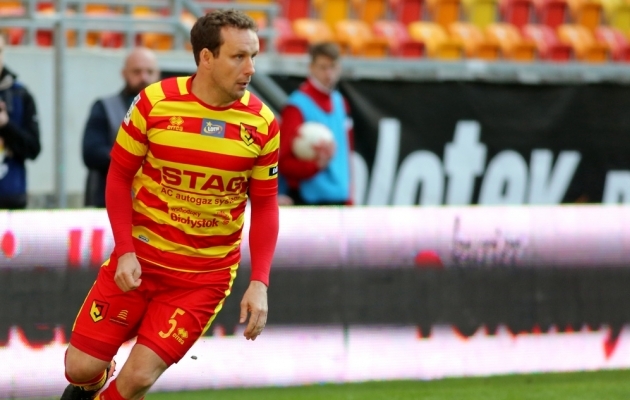 Konstantin Vassiljev on muide Jagiellonia s&auml;rgis vastase karistusalas lahtim&auml;nginud vabal&ouml;&ouml;gist isegi v&auml;rava l&ouml;&ouml;nud. Foto: jagiellonia.pl
