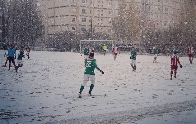 Sellised olid tingimused laupäeval, kui mäng katkestada tuli. Foto: Esiliiga Facebook / Mika Keränen