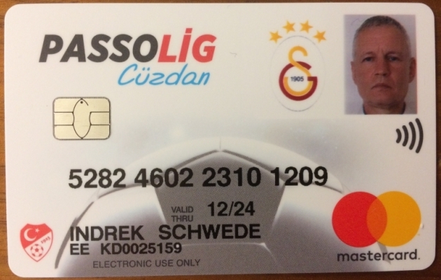 Personaalne Galatasaray logoga taaslaetav pilet T&uuml;rgi meistriliiga m&auml;ngudele. Foto: Indrek Schwede