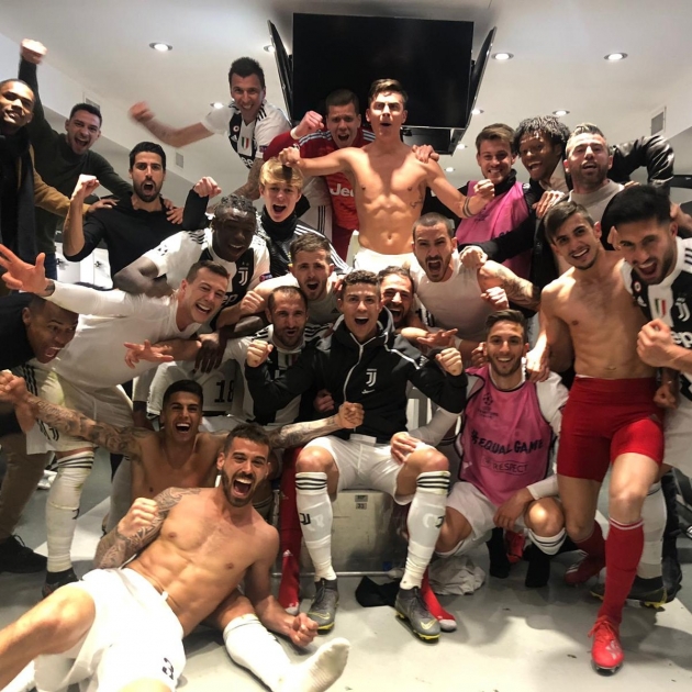 Pidu Torino Juventuse riietusruumis p&auml;rast veerandfinaali j&otilde;udmist. Foto: Giorgio Chiellini Twitter
