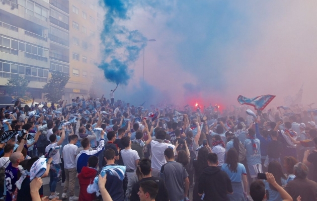 Vigo oskab ka pidutseda. Stseenid p&auml;rast v&otilde;itu Girona &uuml;le. Foto: Grada De Rio Twitter