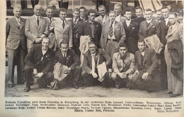 Eesti koondis p&auml;lvis ootamatult suurt t&auml;helepanu. Foto: Kicker, 1937