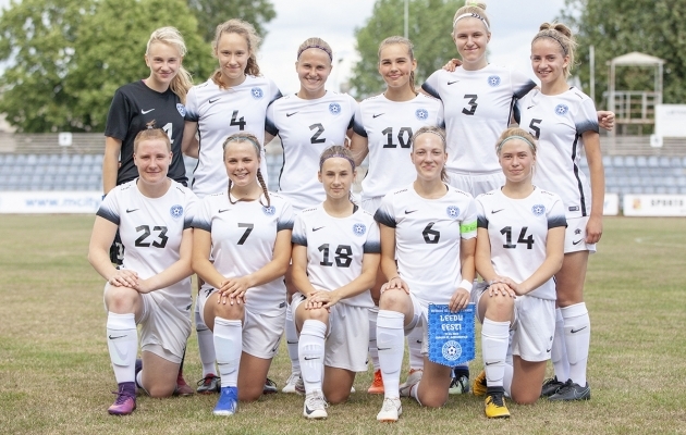 Eesti U19 neidude koondis enne kohtumist Leeduga. Foto: Leedu Jalgpalli Liit