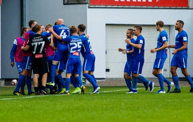 2019. aasta hooaja suurima üllatuse sepistas Tartu Tammeka augustis, kui alistas võõrsil 1:0 FC Flora. Foto: Oliver Tsupsman