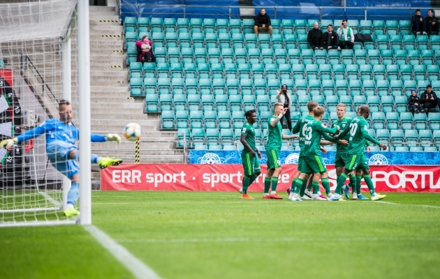 FCI Levadia tähistab 1:0 väravat. Foto: Brit Maria Tael