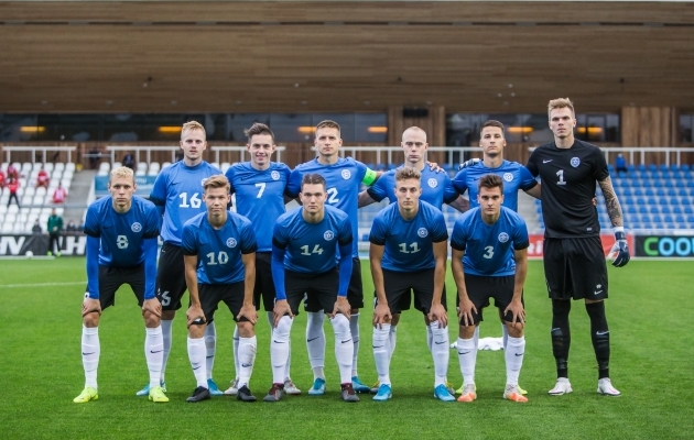 Eesti noortekoondise algkoosseis mängus Poolaga. Foto: Jana Pipar / jalgpall.ee