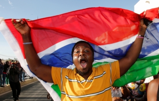 Gambia jalgpallikoondise toetaja. Foto: Scanpix / Thierry Gougegnon / Reuters