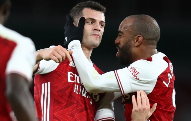 Granit Xhaka ja Alexandre Lacazette. Foto: Scanpix / Julian Finney / POOL / EPA