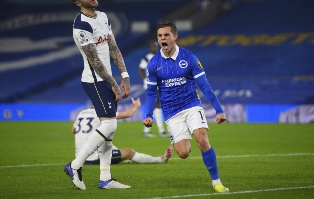Leandro Trossard l&otilde;i t&auml;na ainsana v&auml;rava. Foto: Scanpix / Mark Pain / PA Images