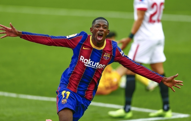 S&auml;ravalt m&auml;nginud Ousmane Dembele l&otilde;petas Sevilla ilusa kodumaise jalgpalli nulliseeria. Foto: Scanpiz / Antonio Pozo / PRESSINPHOTO