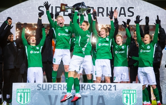 FC Flora võitis klubi ajaloos 11. korda Eesti superkarika. Foto: Jana Pipar / jalgpall.ee