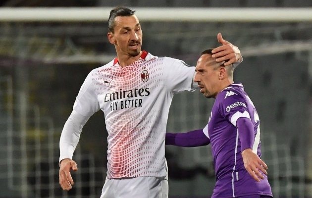 Zlatan Ibrahimovic ja Franck Ribery. Foto: Scanpix / Tiziana Fabi / AFP