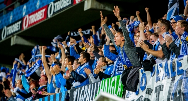 Eesti koondise fännid pärast Konstantin Vassiljevi väravat, mis tõi 1:0 võidu Leedu üle. Foto: Gertrud Alatare