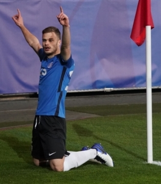 Rauno Sappinen tähistab Eesti 1:0 juhtima viinud väravat. Foto: Scanpix / AFP / Janek Skarzynski