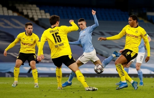 Manchester City sai Meistrite liiga veerandfinaali avamängus Dortmundi Borussia vastu võidu, aga Dortmund lõi väärtusliku võõrsilvärava. Foto: Scanpix / Phil Noble / Reuters
