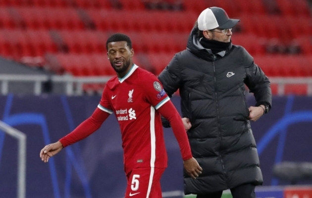 Liverpooli poolkaitsja Georginio Wijnaldum ja Jürgen Klopp. Foto: Scanpix / Bernadett Szabo / REUTERS