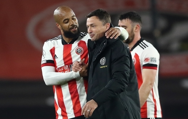 David McGoldrick t&auml;histab v&otilde;itu koos Sheffieldi peatreeneriga. Foto: Scanpix / Tim Goode / Pool / Reuters