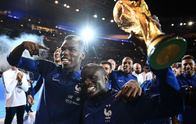 Prantsusmaa keskväljaduo Paul Pogba ja N'Golo Kante. Foto: Scanpix / Franck Fife / POOL / SIPA