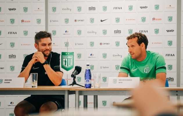 Flora loodab j&otilde;uda esmakordselt Meistrite liiga teise eelringi. Pildil J&uuml;rgen Henn ja Konstantin Vassiljev. Foto: Liisi Troska / jalgpall.ee