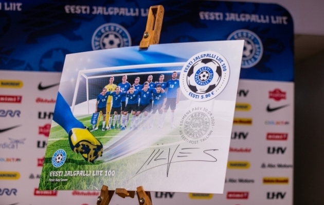 Eesti Jalgpalli Liidu 100. sünnipäevaks välja antud postmark. Foto: Brit Maria Tael