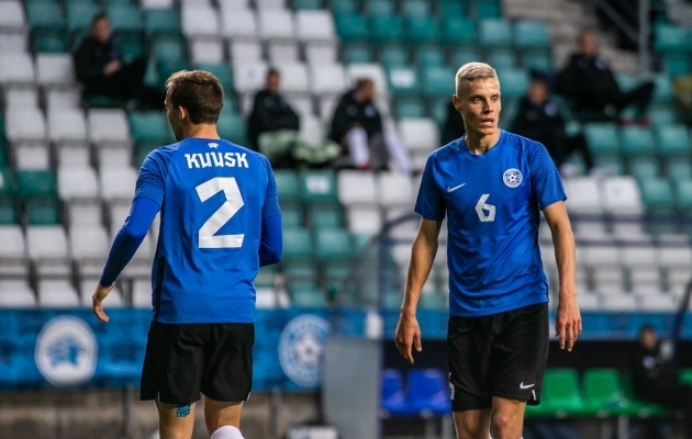 Eesti koondise kaitsjad M&auml;rten Kuusk ja Marco Lukka. Foto: Brit Maria Tael