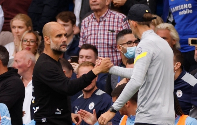 Pep Guardiola ja Thomas Tucheli käepigistus. Foto: Scanpix / Reuters / John Sibley