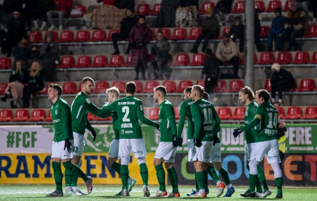 FC Flora tähistab Henrik Ojamaa löödud 3:0 väravat. Foto: Liisi Troska / jalgpall.ee