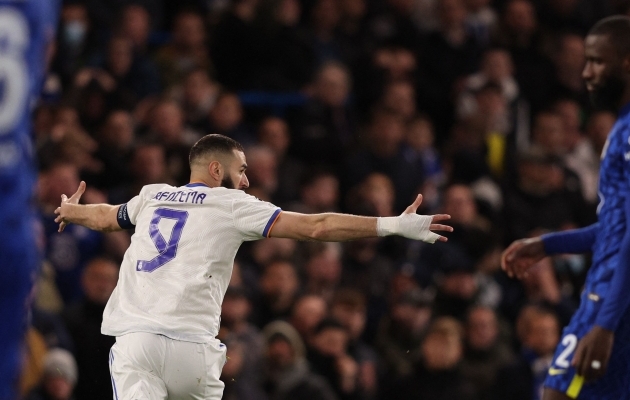 Karim Benzema lõi Chelsea'le kahe mänguga neli väravat. Foto: Scanpix / Adrian Dennis / AFP