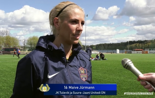 JK Tuleviku ja Suure-Jaani Unitedi Ühendnaiskonna jalgpallur Maive Jürmann. Foto: ekraanitõmmis