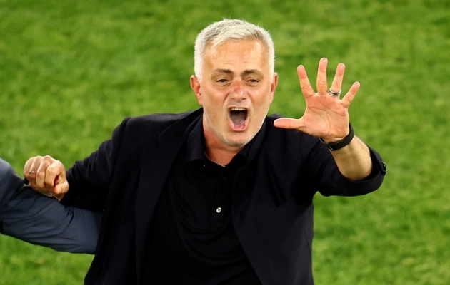 AS Roma peatreener Jose Mourinho on karjääri jooksul võitnud kõik viis eurosarjafinaali, kus osalenud. Foto: Scanpix / Reuters / Lisi Riesner