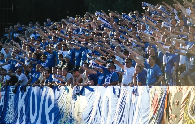 Poznani Lechi fännid 2014. aastal Kadriorus, kus nende meeskond kaotas Nõmme Kaljule 0:1. Foto: Jana Pipar / jalgpall.ee
