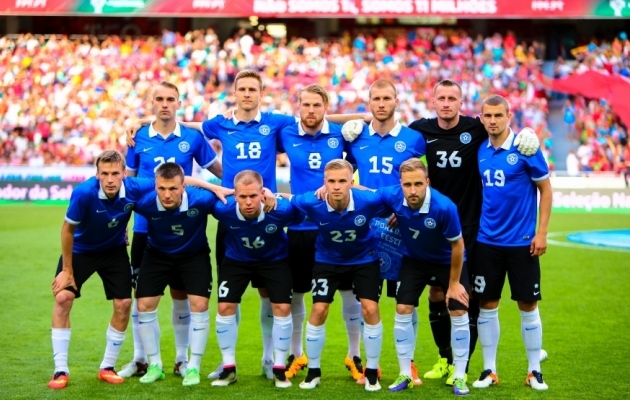 Eesti meeskonna algkoosseis enne 2016. aasta mängu Portugaliga. Foto: Catherine Kõrtsmik