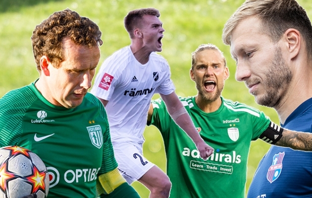 Premium liiga esinelik alustab murdem&auml;ngudega. Fotol meeskondade v&otilde;tmem&auml;ngijad (vasakult) Konstantin Vassiljev, Alex Matthias Tamm, Brent Lepistu ja Ragnar Klavan. Fotokollaaž: Brit Maria Tael