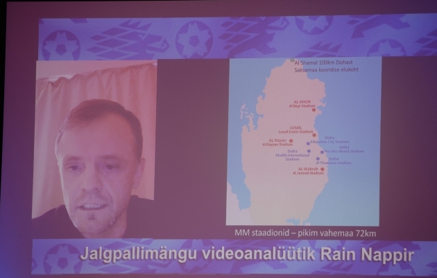 Jalgpallimängu videoanalüütiku Rain Nappiri esinemine Jalka konverentsil. Foto: Brit Maria Tael