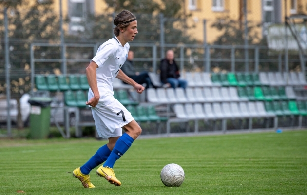Daniel Luts on U19 koondise eest saanud kirja kolm kohtumist ja ühe värava. Foto: Liisi Troska / jalgpall.ee