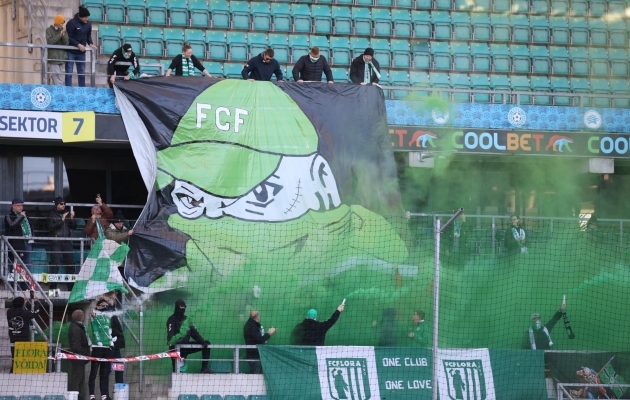 FC Flora fännide poolt spetsiaalselt tänaseks mänguks valmistatud tifo. Foto: Jana Pipar / jalgpall.ee
