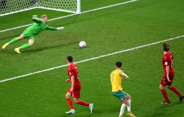 Austraalia alistas 1:0 Taani ning pääses kaheksandikfinaali. Foto: Scanpix / NICOLAS TUCAT / AFP