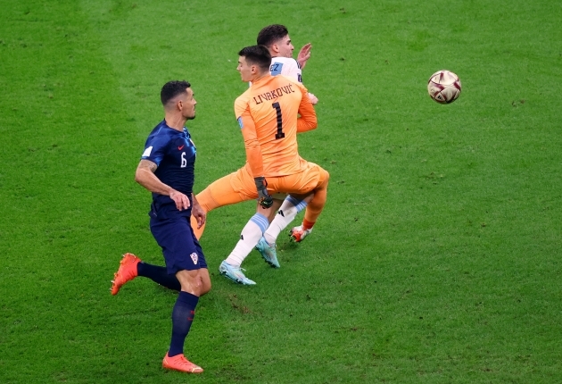 Dominik Livakovici ebaõnnestunud tulek kinkis Argentinale penalti. Foto: Scanpix / Hannah Mckay / Reuters
