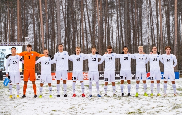 Eesti U21 koondis novembrikuises kohtumises Läti noormeeste vastu. Foto: Liisi Troska / Jalgpall.ee