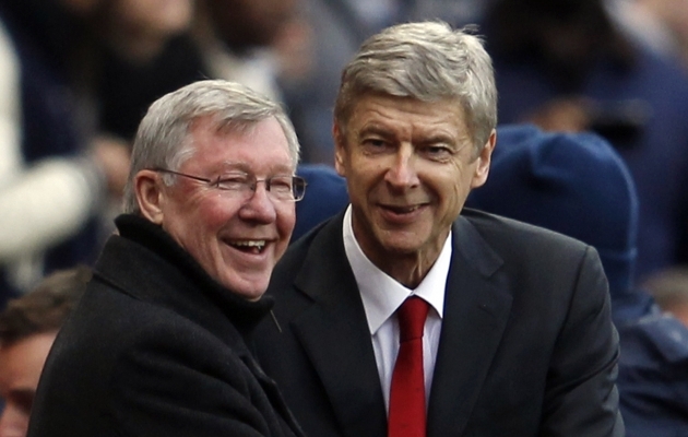 Sir Alex Ferguson (vasakul) ja Arsene Wenger (paremal) pidasid omavahel mitmeid duelle. Foto pärineb 2012. aastast ehk ajast, mil mõlemad mehed olid veel tegevad. Foto: Scanpix / Eddie Keogh / Reuters