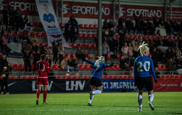 Liisa Merisalu (nr 7) l&otilde;i Maltale v&auml;rava. Foto: Liisi Troska / jalgpall.ee