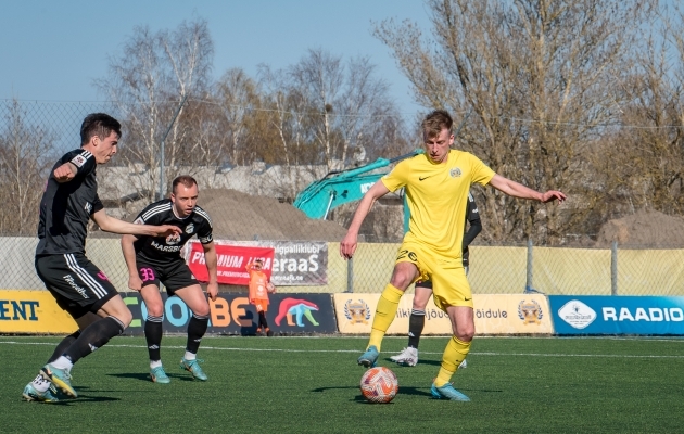 Sander Laht l&otilde;i Kalju vastu enda 50. liigav&auml;rava. Foto: Allan Mehik