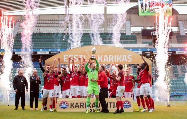 Narva Trans krooniti 2019. aastal karikav&otilde;istluste v&otilde;itjaks. Foto: Liisi Troska / Jalgpall.ee
