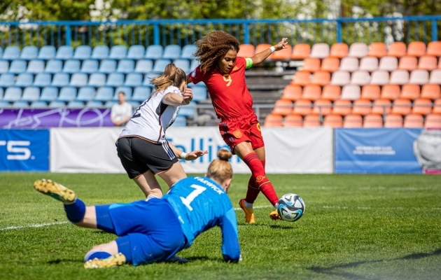 Kapten Vicky Lopez lõi Hispaania ette juba 50 sekundiga. Foto: Katariina Peetson / jalgpall.ee