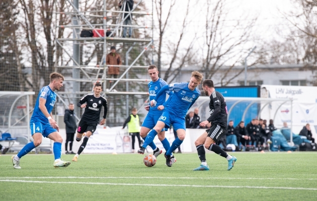 Kalju ja Tammeka duell aprillikuus Sepa staadionil, kui peale jäid seisuga 2:0 nõmmekad. Foto: Liisi Yroska / jalgpall.ee