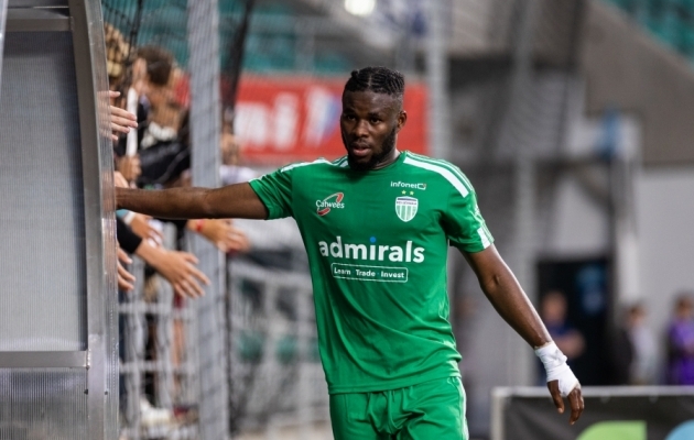 Ernest Agyiri ja Levadia jäid mullu Konverentsiliigas Hiberniansile alla. Kuidas läheb tänavu Žilinaga? Foto: Jana Pipar