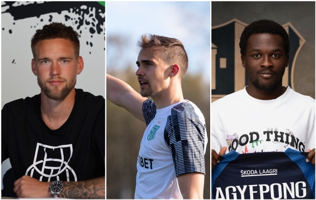 Brent Lepistu, M&auml;rten Kuusk, Thomas Agyepong. Foto: Levadia, Liisi Troska / Jalgpall.ee, Paide Linnameeskond